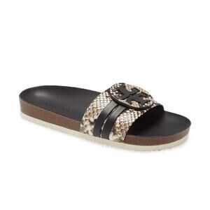 TORY BURCH Snake Reptile Leigh Anatomic Leather Slip On Slide Sandals Women's 7M